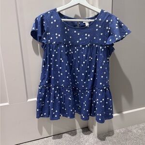 Cat & Jack Navy Polka Dot Ruffle Blouse